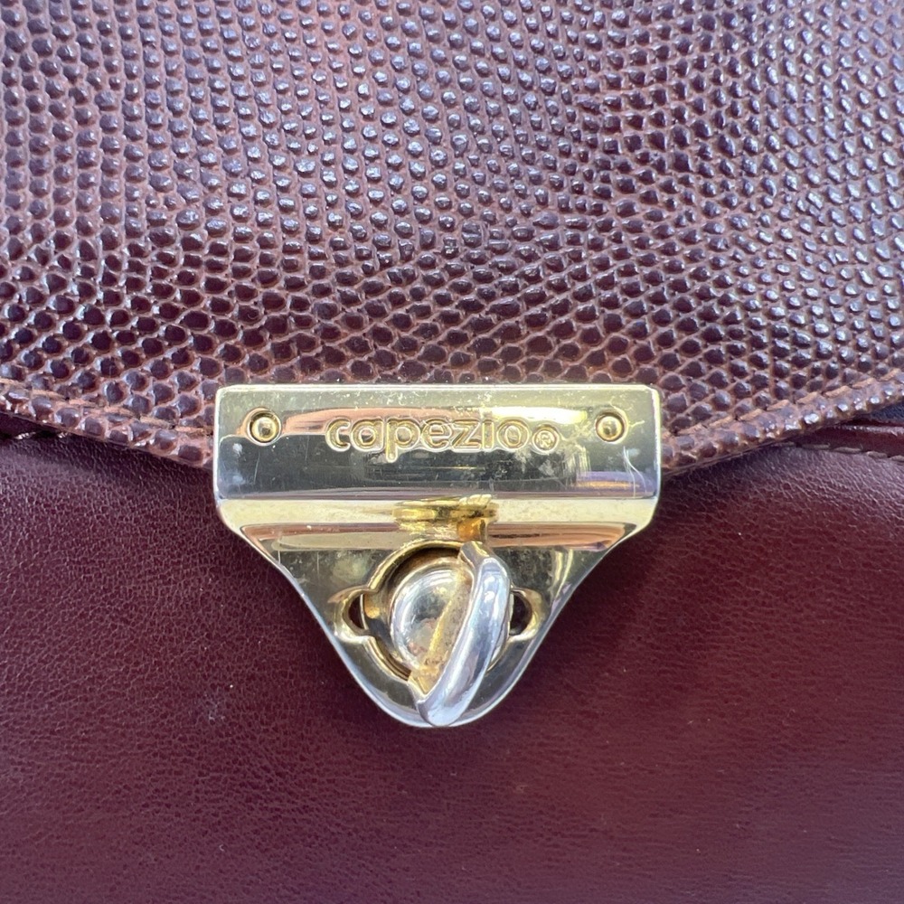 Vintage Capezio Brown Leather Bag Laptop Briefcase Snake Print Gold Tone - Picture 3 of 14